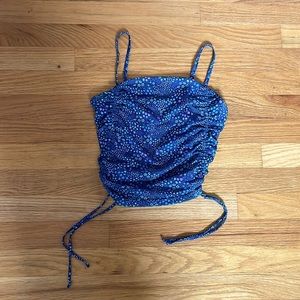 blue and purple flower crop top